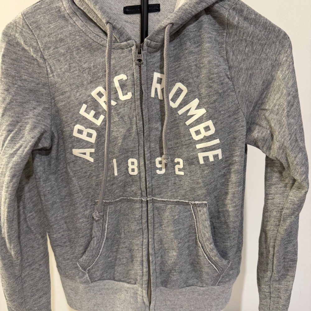Abercrombie & Fitch Womens XS Y2K Heather Gray Logo Full Zip Hoodie Sweatshirt - Picture 3 of 11
